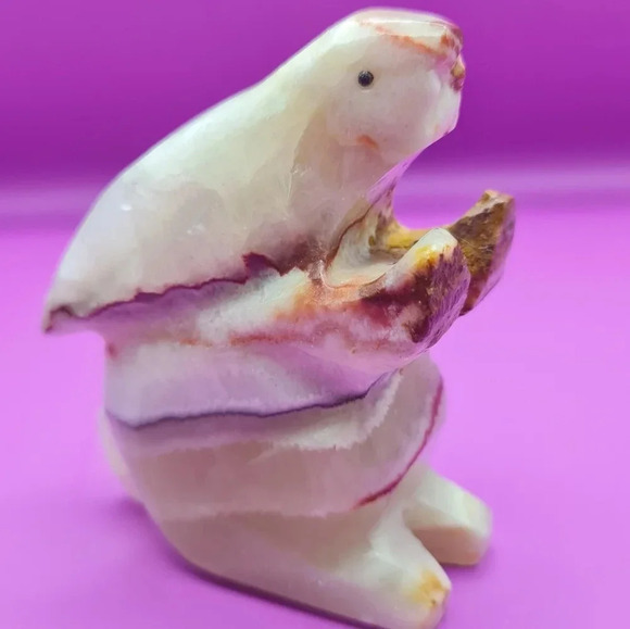 Vintage Bunny Rabbit Carved Gemstone Figurine Stone 4 Inch Paperweight Easter - Picture 3 of 4